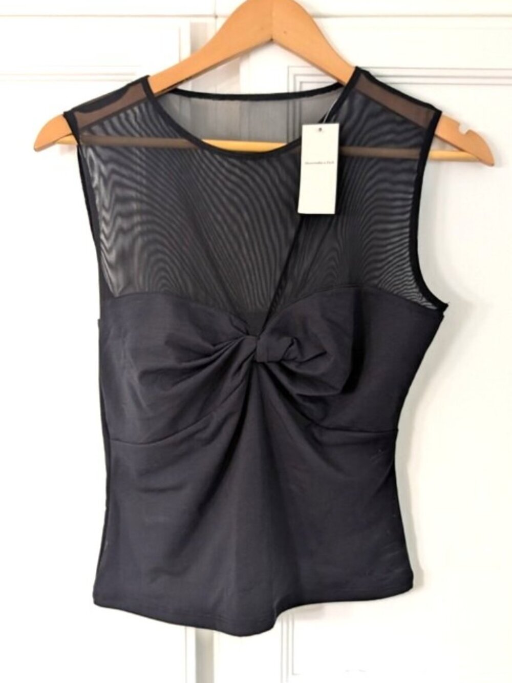 Abercrombie & Fitch Black Sheer Mesh Top with Knot Front‎ Size M